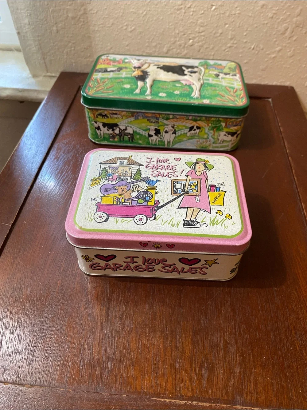 Two vintage tin containers